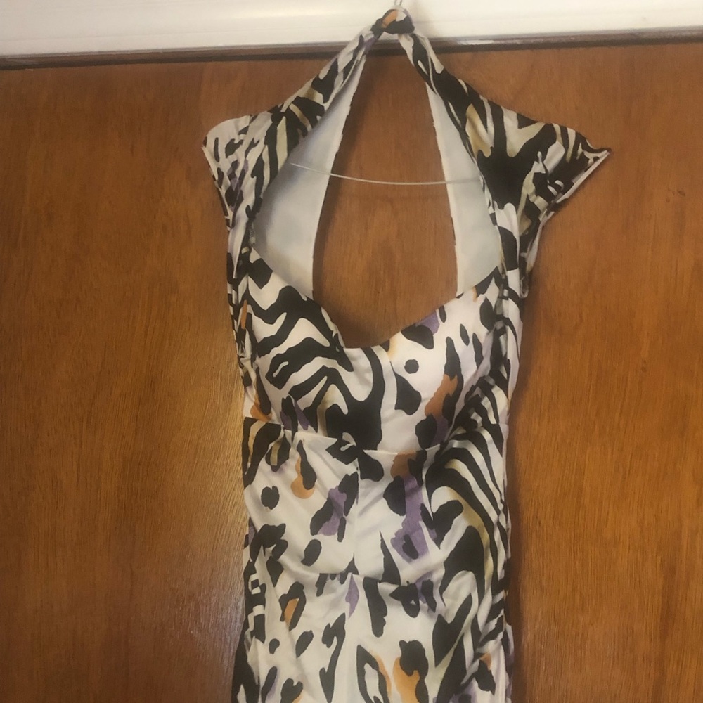 Cache Silk Animal Print MIDI DRESS CAP SLEEVES SLEEK BODYCON FIT PADDED BRA SZ 2 - Picture 15 of 16